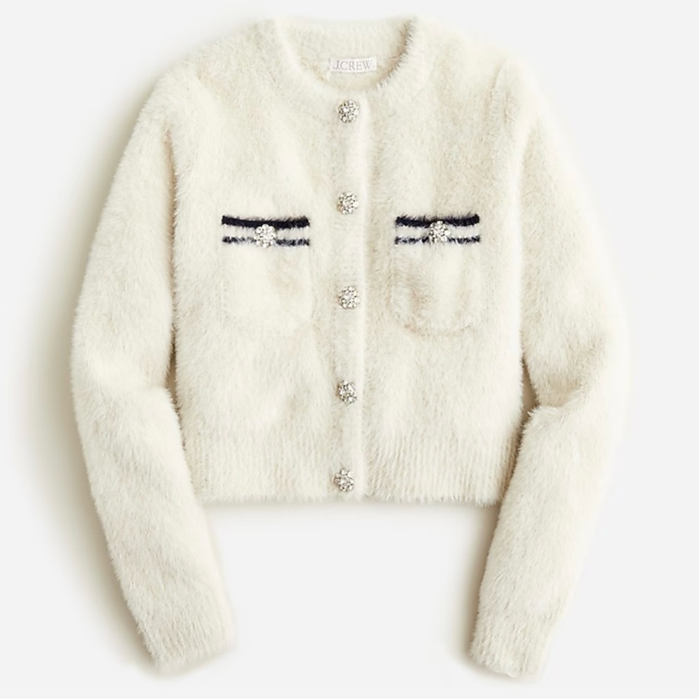 J.Crew Sweater Lady Jacket XS – Brushed Yarn Knit, Collarless Round-Neck